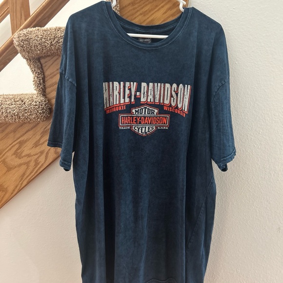 Harley Davidson Mens T-Shirt 2XL Blue Zips 45th Parallel Mackinac Island MI 2016 - Picture 1 of 10